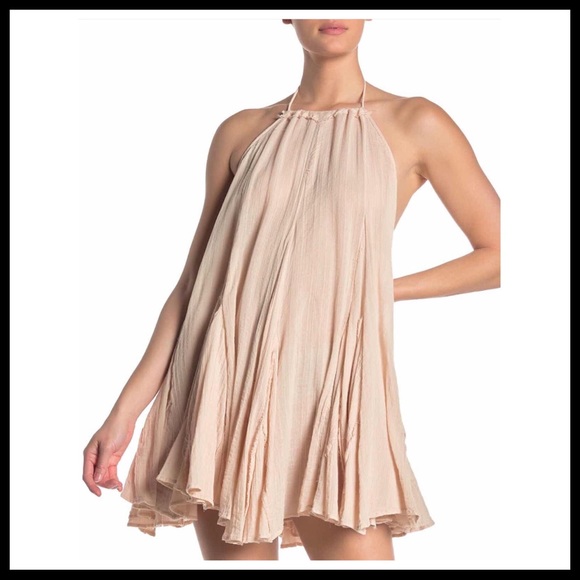 FREE PEOPLE BOHO FLOWY MINI HALTER SLIP DRESS A2C - Picture 7 of 16